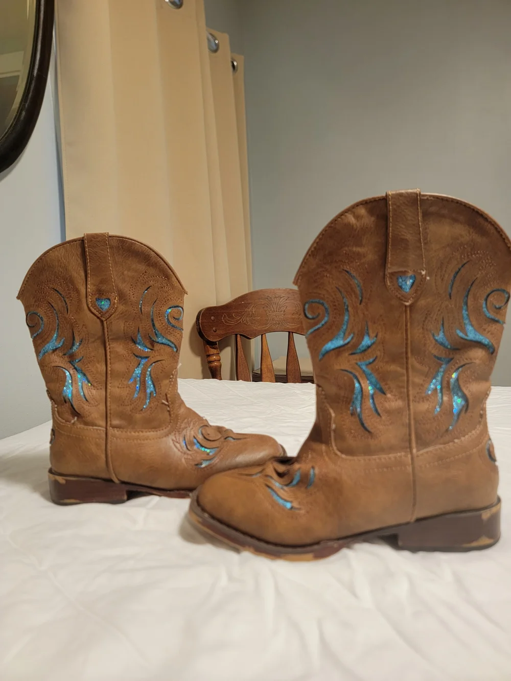 Roper Brown Kids Western Boots with Teal Stitch Accents